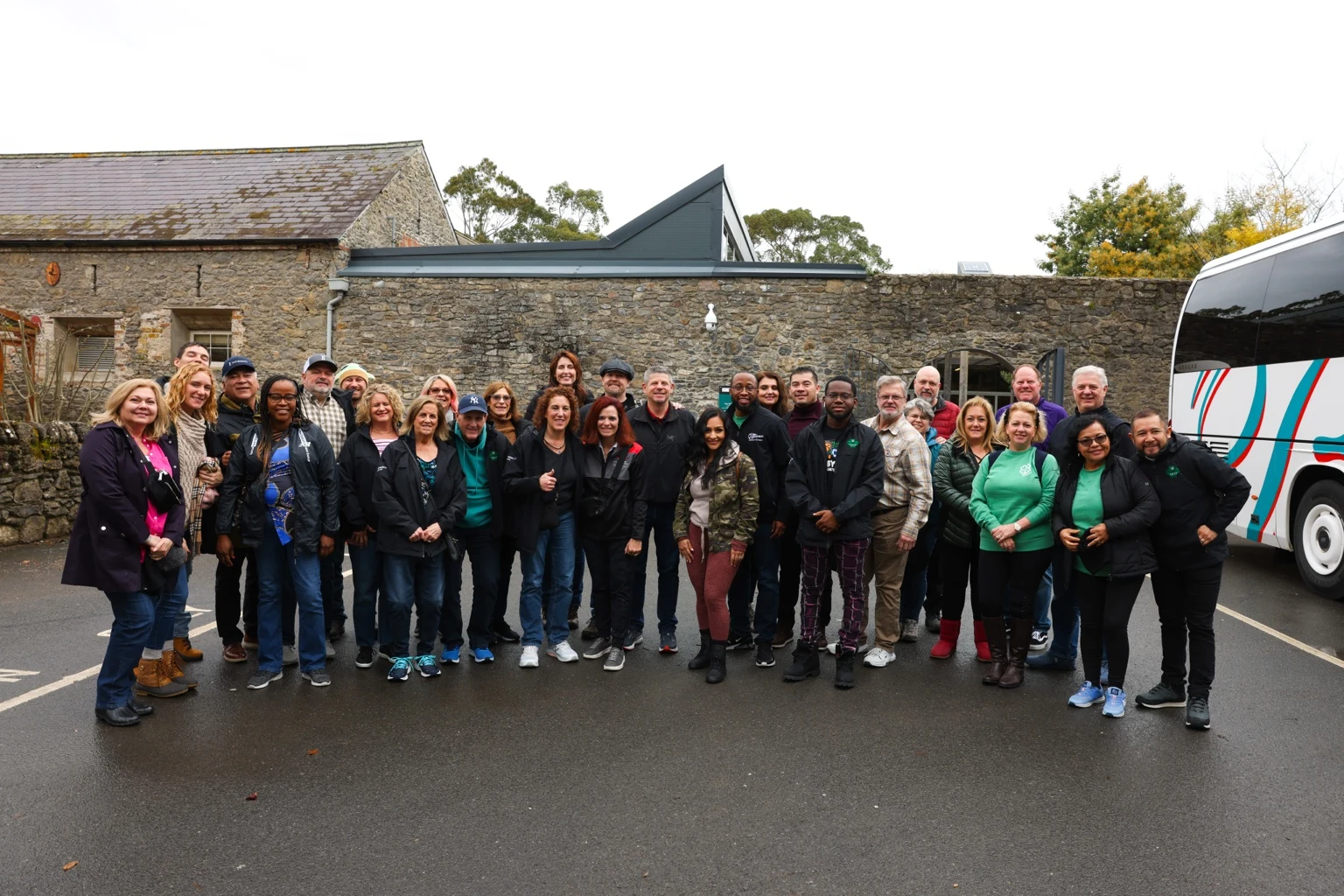 The team gathered together on a trip